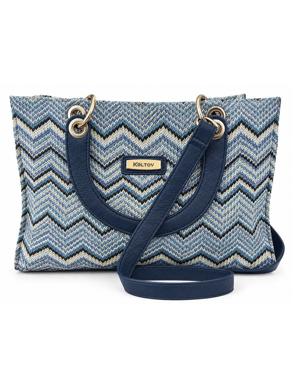 Koltov |  Blue Chevron Woven Tote Crossbody